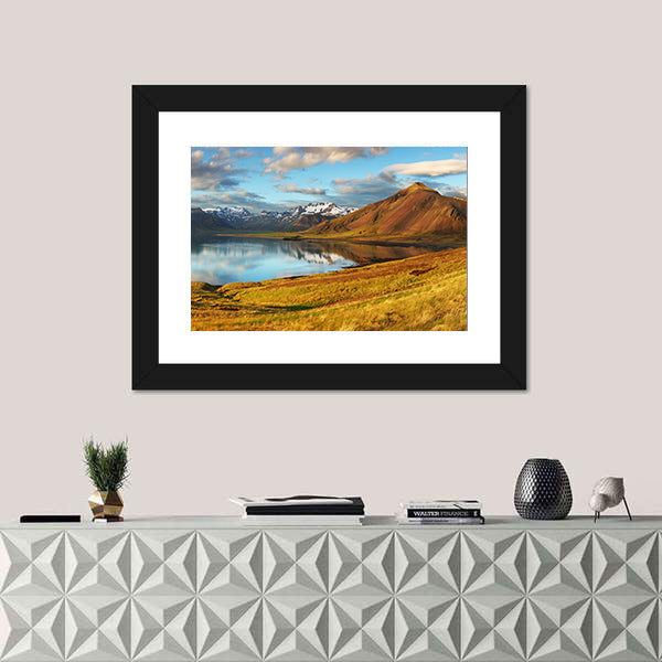 Iceland Mountains and Lake Reflection Canvas Wall Art