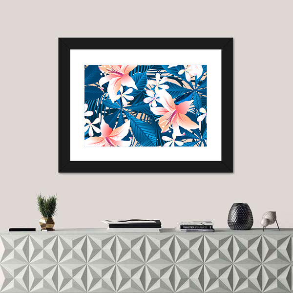 Tropical Lily and Plumeria Floral Pattern Canvas Wall Art