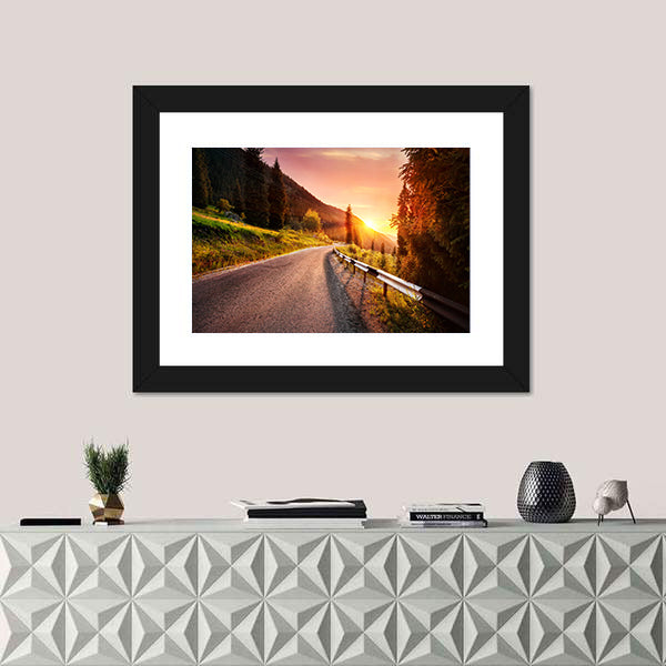 Mountain Road at Sunset in Kazakhstan Canvas Wall Art