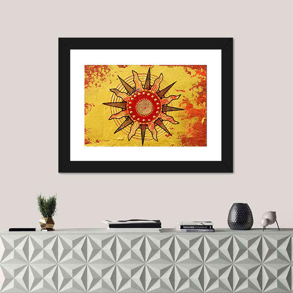 Radiant Golden Sun with Red Disc Canvas Wall Art