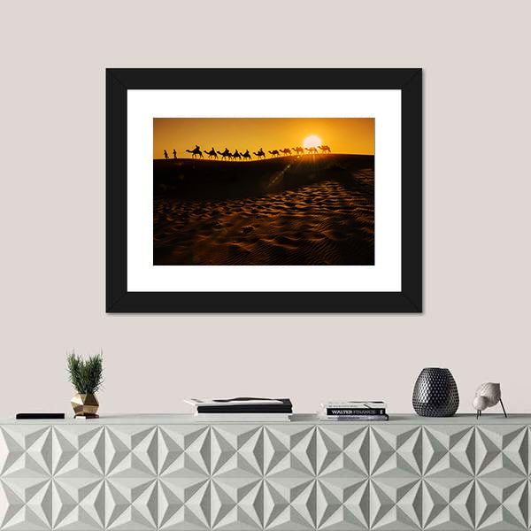 Camel Caravan at Sunset Canvas Wall Art