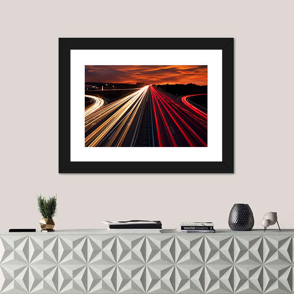 Motorway Light Trails at Sunset Canvas Wall Art