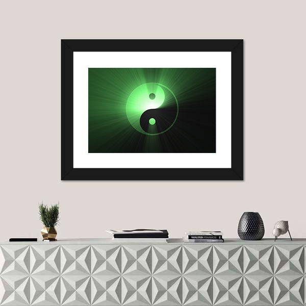 Glowing Green Yin Yang Canvas Wall Art