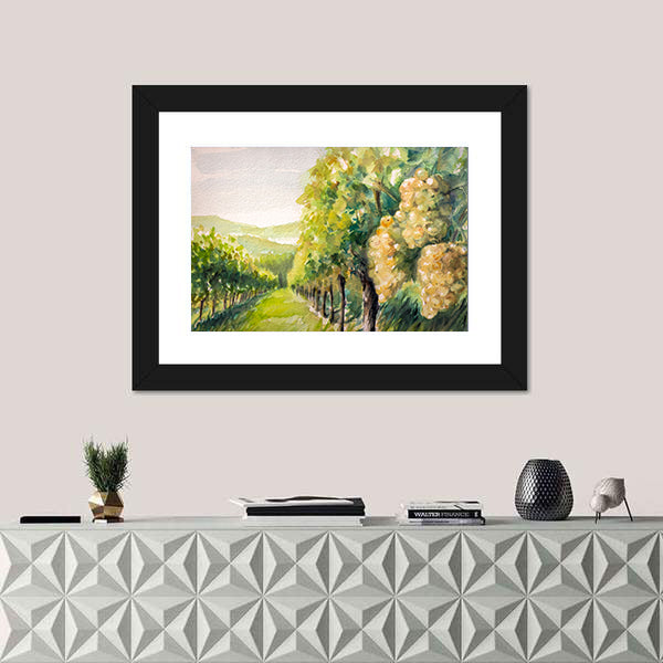 Sunlit Watercolor Vineyard Canvas Wall Art