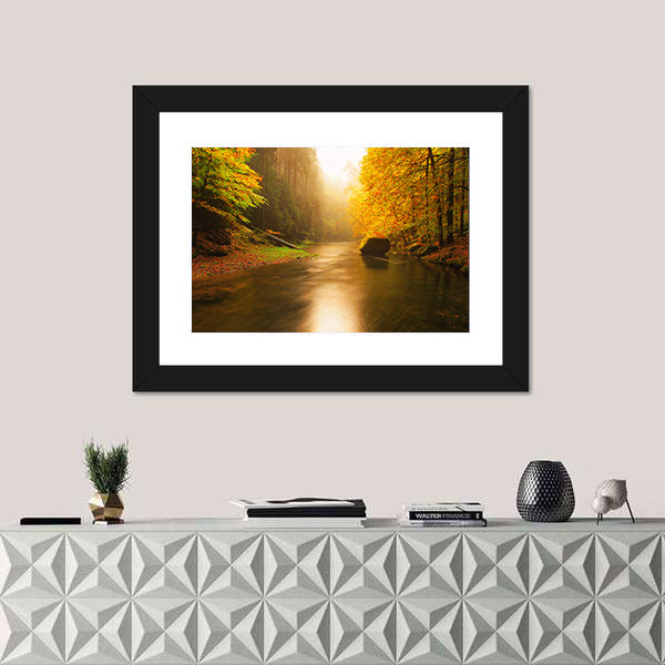 Sunset Above Mountain River Canvas Wall Art