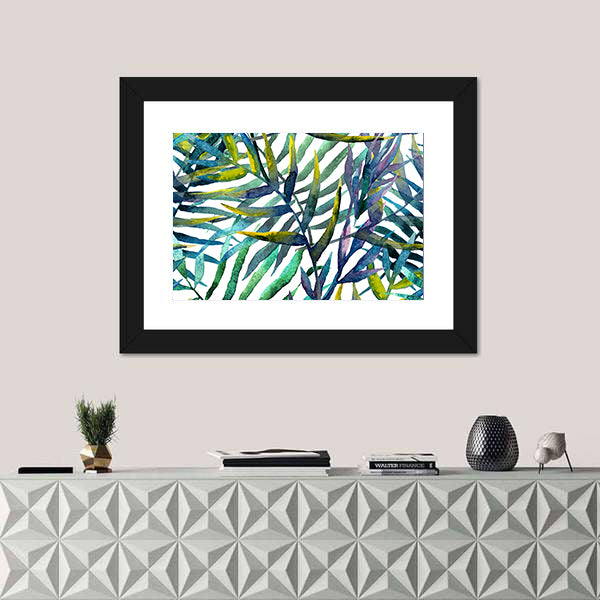 Abstract Tropical Leaves in Teal and Green Canvas Wall Art
