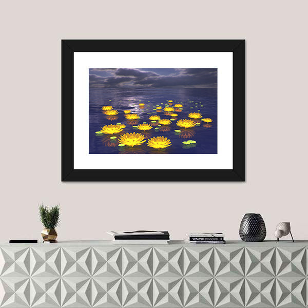 Yellow Water Lilies at Twilight Canvas Wall Art