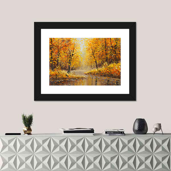 Golden Autumn Along a River Canvas Wall Art