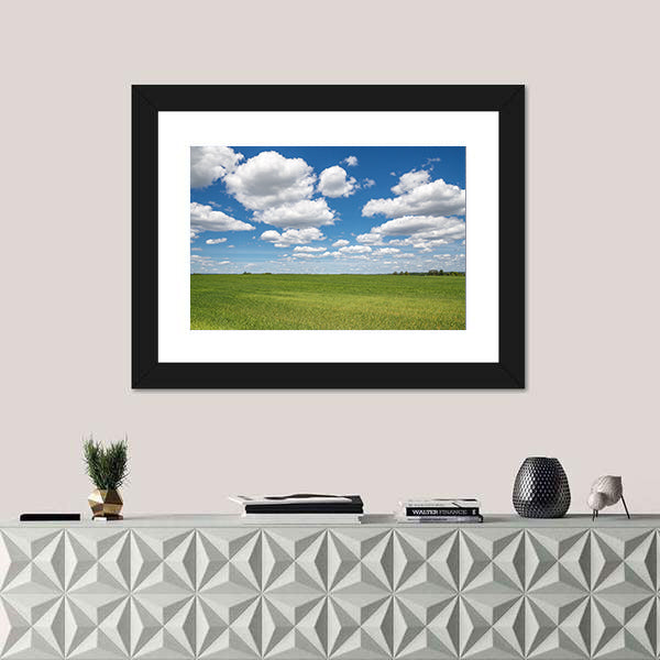 Blue Sky Over Green Field Canvas Wall Art