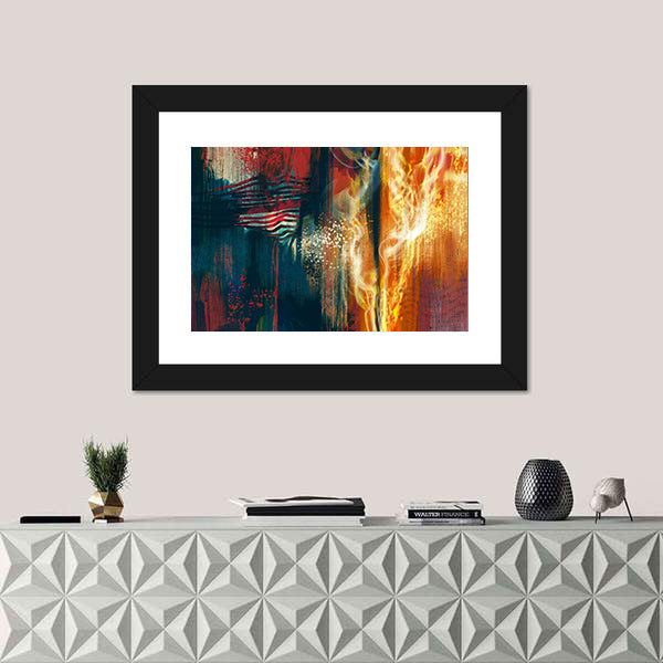 Abstract American Flag in Flames Canvas Wall Art