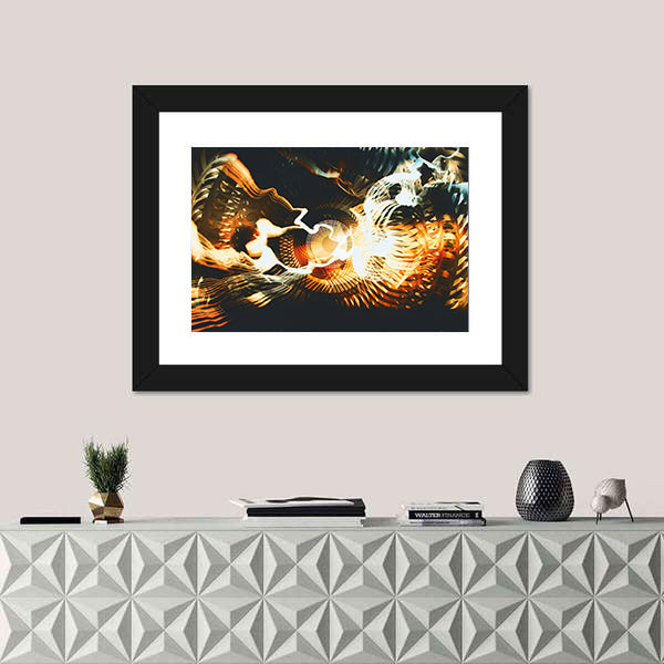 Golden Fractal with Glowing Core Canvas Wall Art