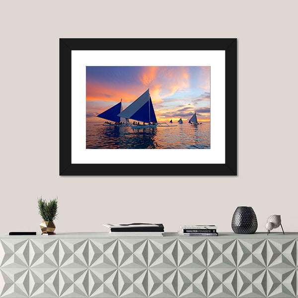 Sailboats at Boracay Sunset Canvas Wall Art
