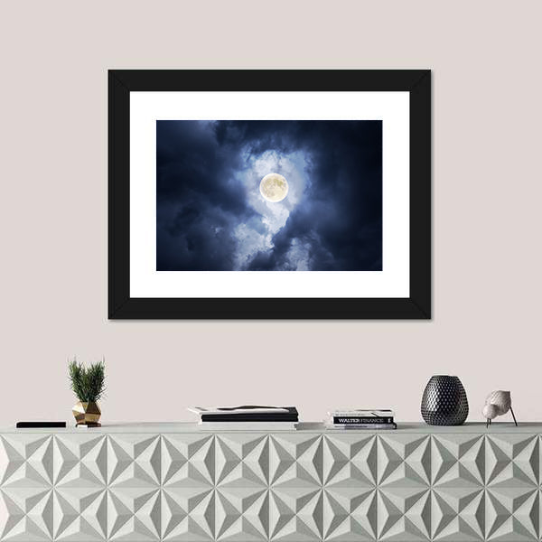 Supermoon in Clouds Canvas Wall Art