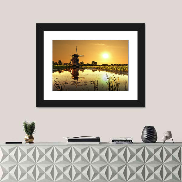 Kinderdijk Windmill at Golden Sunrise Canvas Wall Art