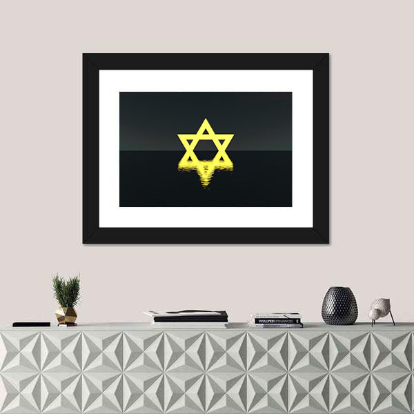 Glowing Yellow Star of David Over Water Canvas Wall Art