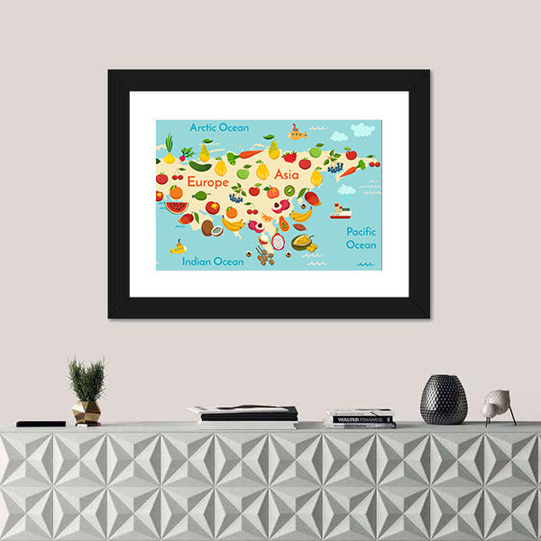 Fruit World Map Canvas Wall Art