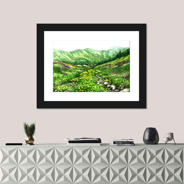 Summer View of Mountain Valley Canvas Wall Art