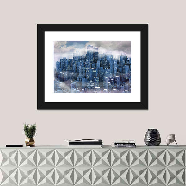 New York City Aerial Night Skyline Canvas Wall Art