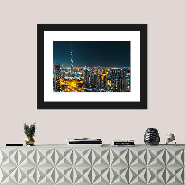 Dubai Business Bay Night Skyline Canvas Wall Art