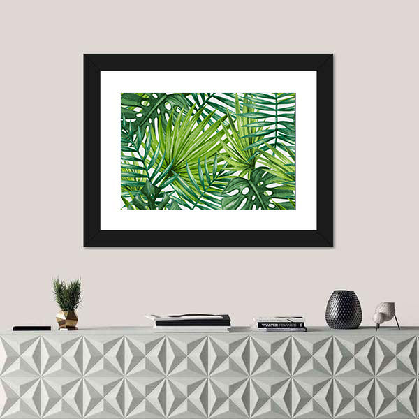 Tropical Monstera and Palm Leaves Canvas Wall Art