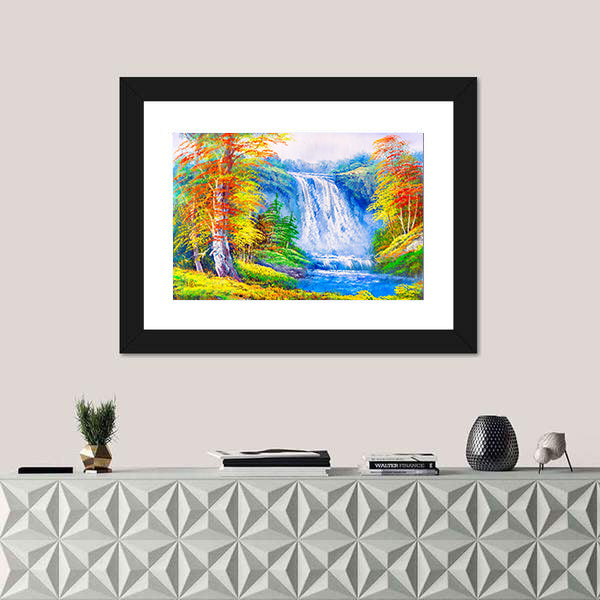 Autumn Waterfall with Colorful Foliage Canvas Wall Art