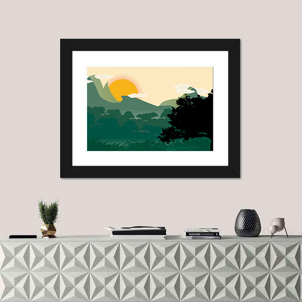Mountain Sunset Silhouette Canvas Wall Art