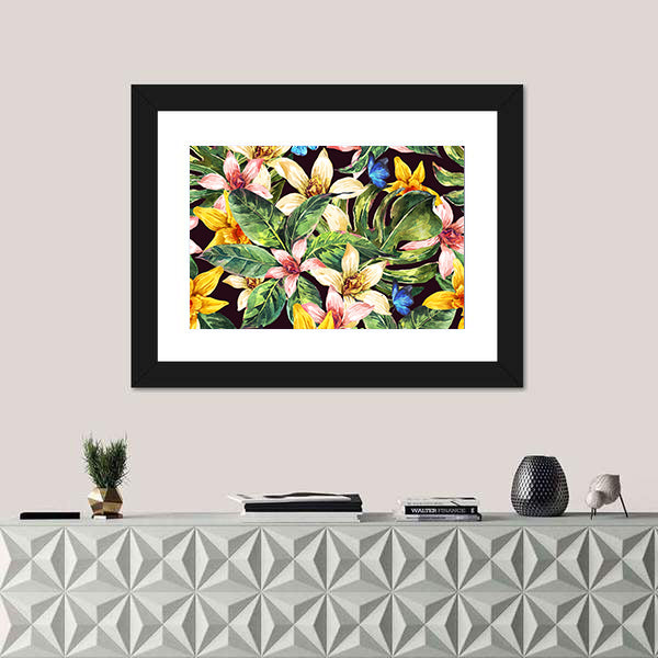 Watercolor Tropical Leaves Pattern Canvas Wall Art