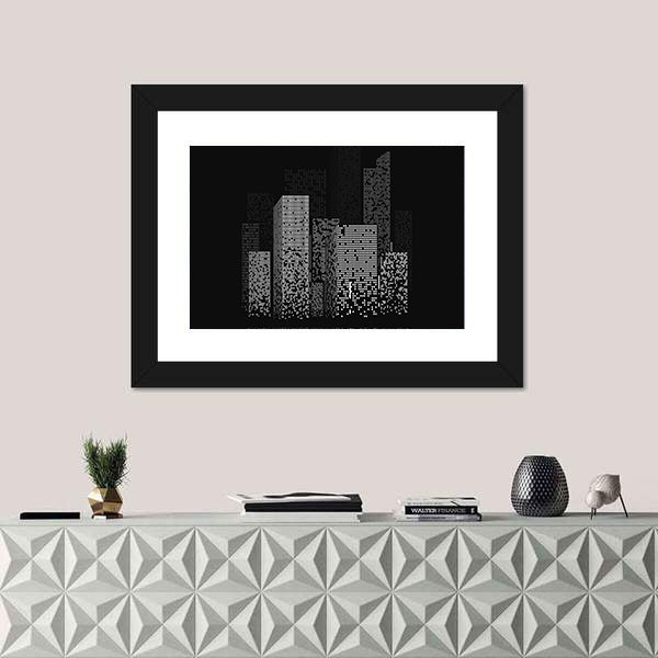 Pixelated Night City Skyline Canvas Wall Art