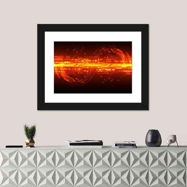 Orange Glowing Circuit Board Interface Canvas Wall Art