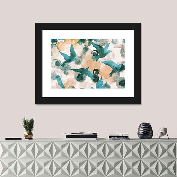 Teal Birds in Flight Abstract Canvas Wall Art