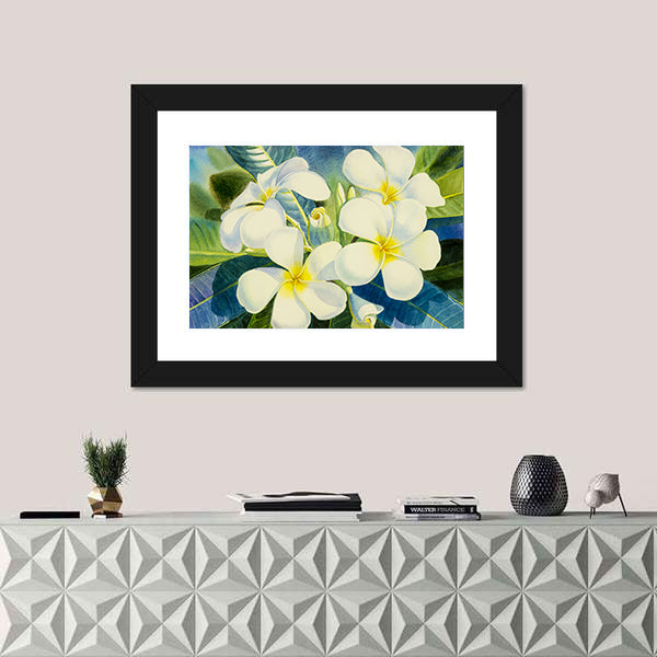 Realistic White Plumeria Close-up Canvas Wall Art