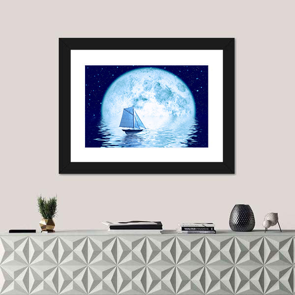 Sailing Ship Under Full Moon Canvas Wall Art
