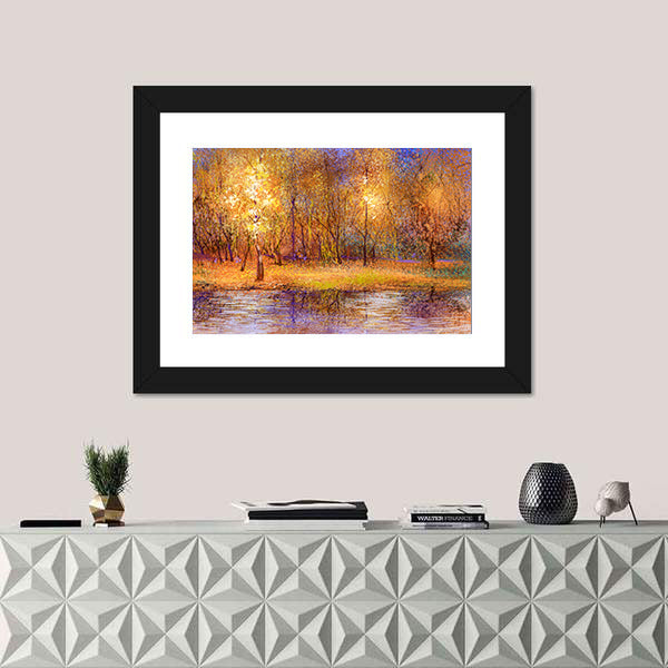 Colorful Autumn Trees at Lakeside Canvas Wall Art