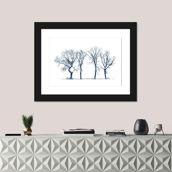 Four Bare Trees in Winter Canvas Wall Art
