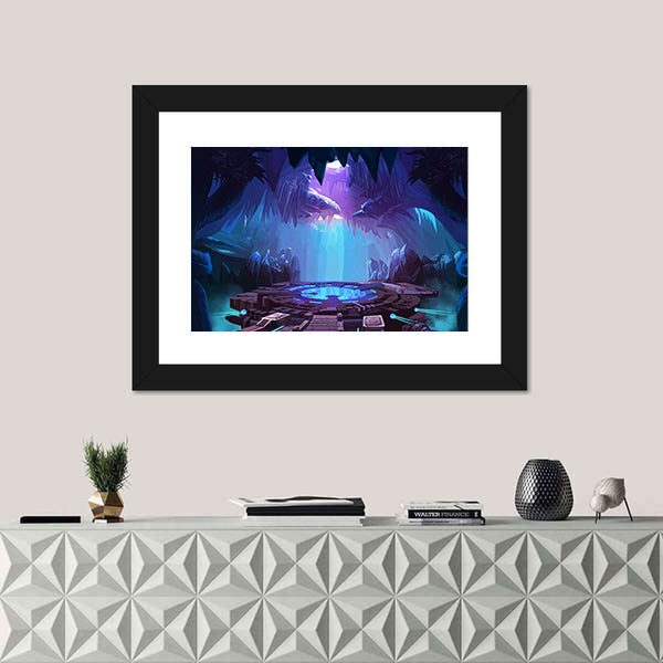 Mysterious Cavern with Glowing Platform Canvas Wall Art