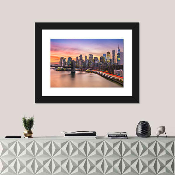 Brooklyn Bridge and Lower Manhattan Skyline Canvas Wall Art