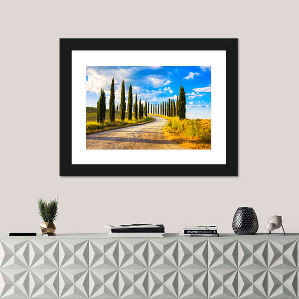 Tuscany Cypress Trees Along Winding Road Canvas Wall Art