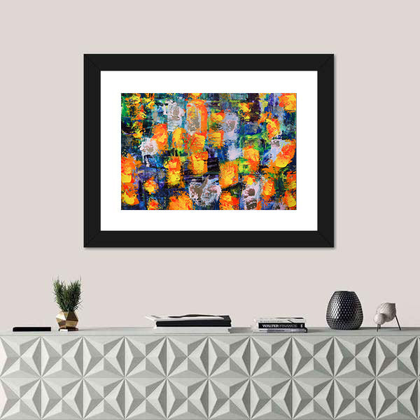 Abstract Fire Flames in Textured Color Grid Canvas Wall Art