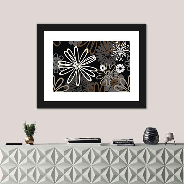 Retro Abstract Floral in Black and White Canvas Wall Art