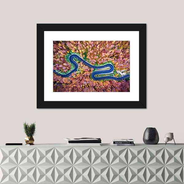 Curved Winding Road Through The Forest Canvas Wall Art
