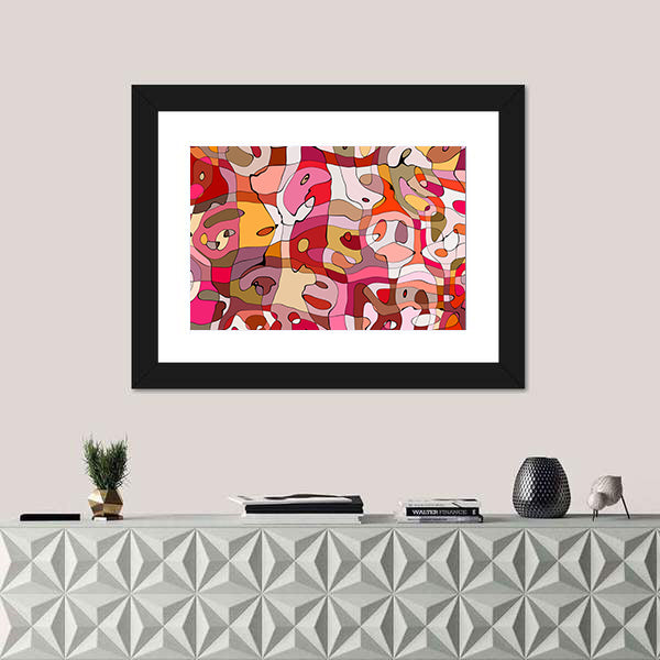 Crowded Abstract Faces in Warm Tones Canvas Wall Art