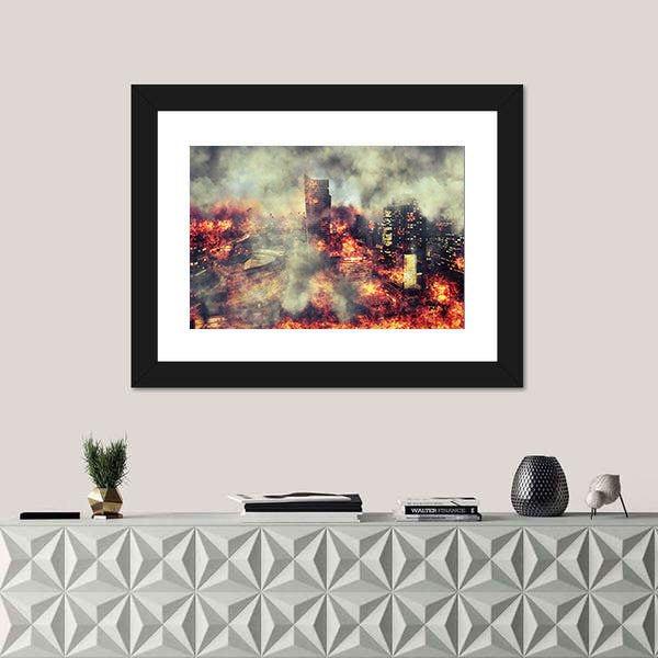 Burning City Abstract Canvas Wall Art
