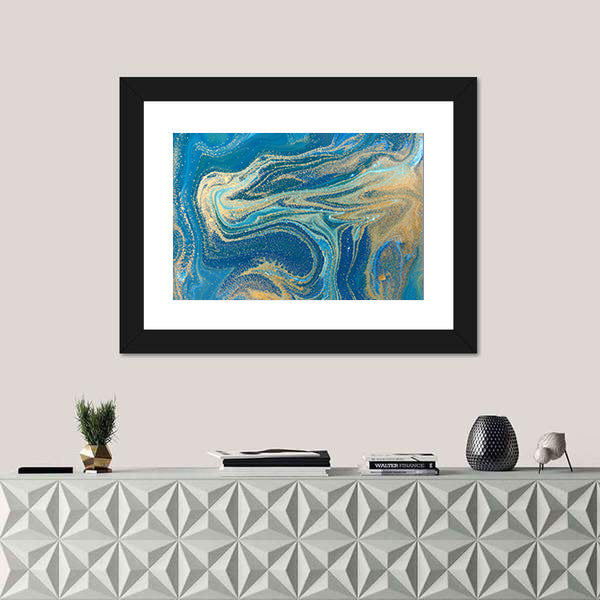 Blue and Gold Fluid Abstract Canvas Wall Art