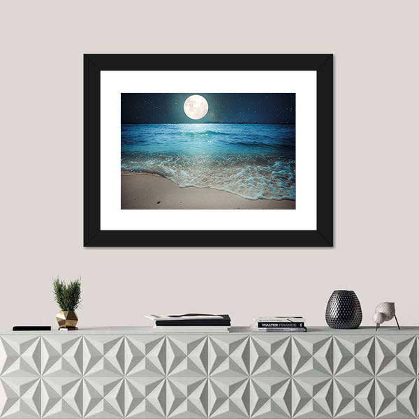 Full Moon Over Tropical Beach Canvas Wall Art