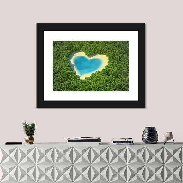 Heart Shaped Pond In A Tropical Forest Canvas Wall Art