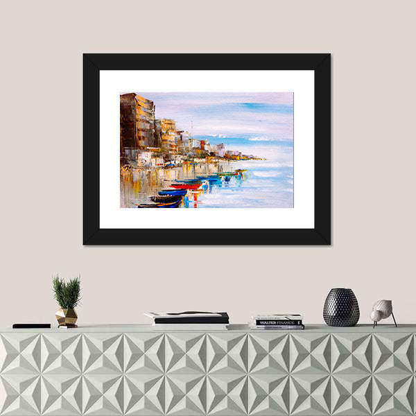 Abstract Harbor with Fishing Boats Canvas Wall Art