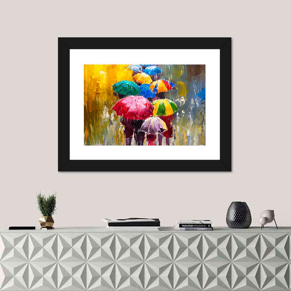 Rainy Street with Colorful Umbrellas Canvas Wall Art