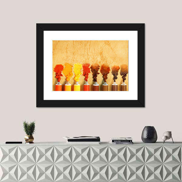 Eight Paint Tubes in Warm Yellow-brown Gradient Canvas Wall Art