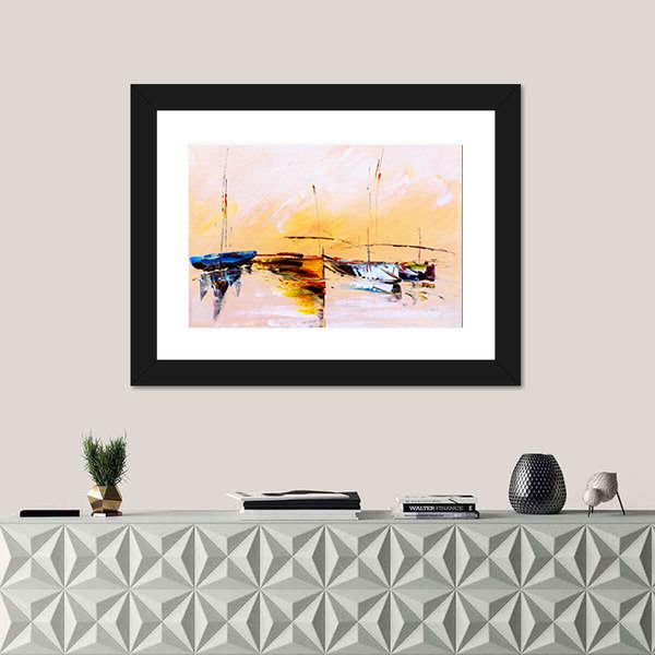 Abstract Sailboats at Sunset Canvas Wall Art