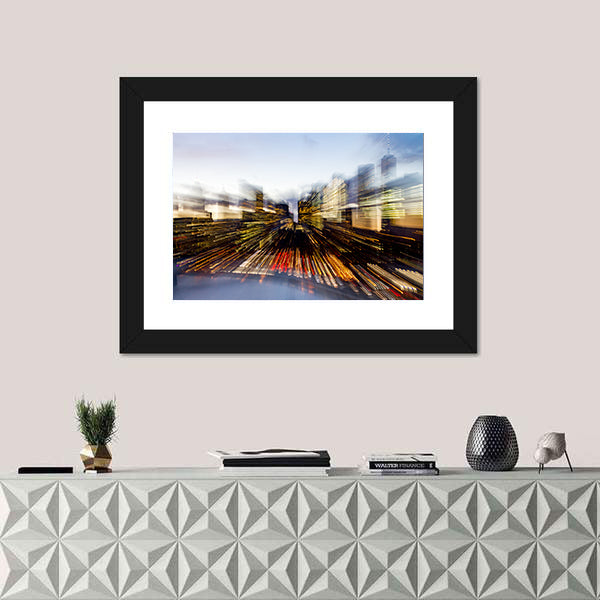 New York City Downtown Building Lights At Dusk In Manhattan Canvas Wall Art